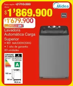 Midea - Lavadora Automática Carga Superior Ref. MA500W200G