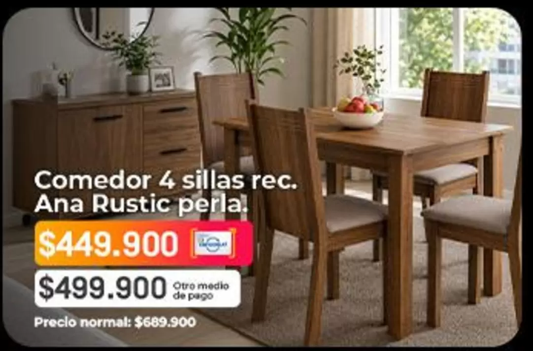 Pago - Comedor 4 sillas rec.