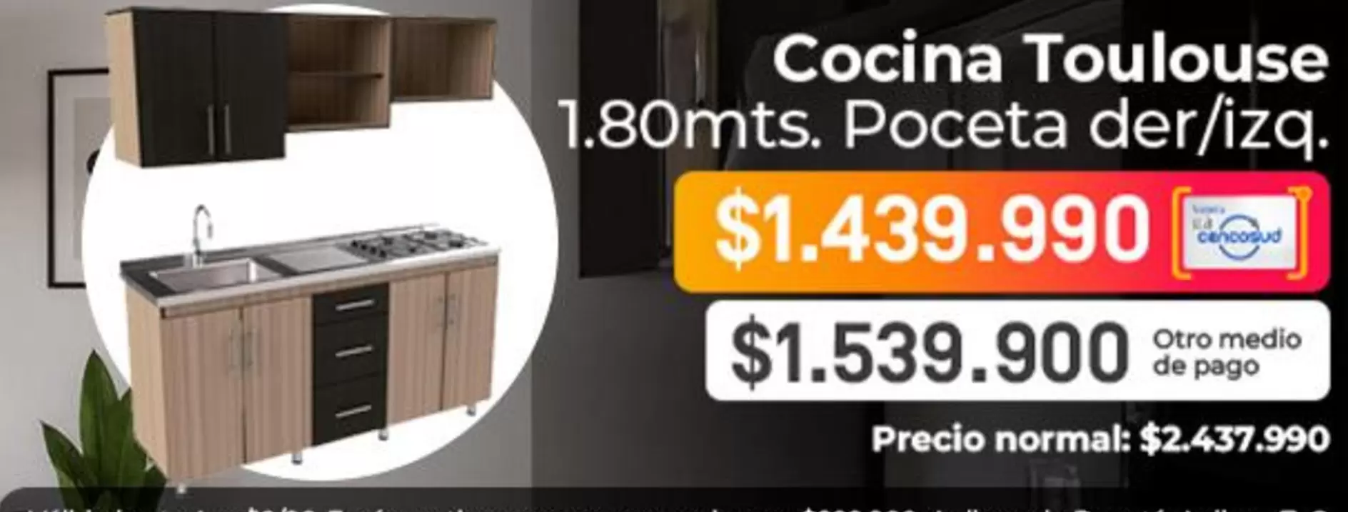 Pago - Cocina Toulouse 1.80mts. Poceta der/izq.