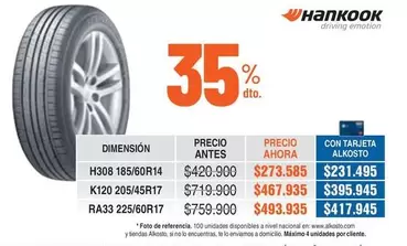 hankook - H308 185/60R14, K120 205/45R17, RA33 225/60R17