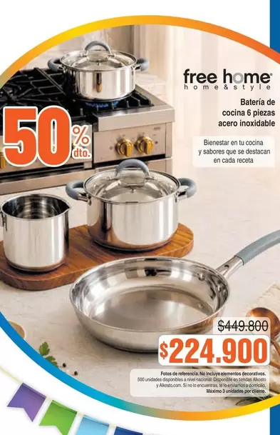 Free Home - Batería de cocina 6 piezas acero inoxidable