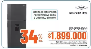 Haceb - Nevera 391 litros