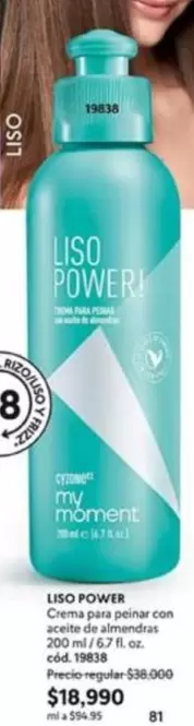 LISO POWER Crema para peinar con aceite de almendras 200 ml / 6.7 fl. oz. cód. YM838