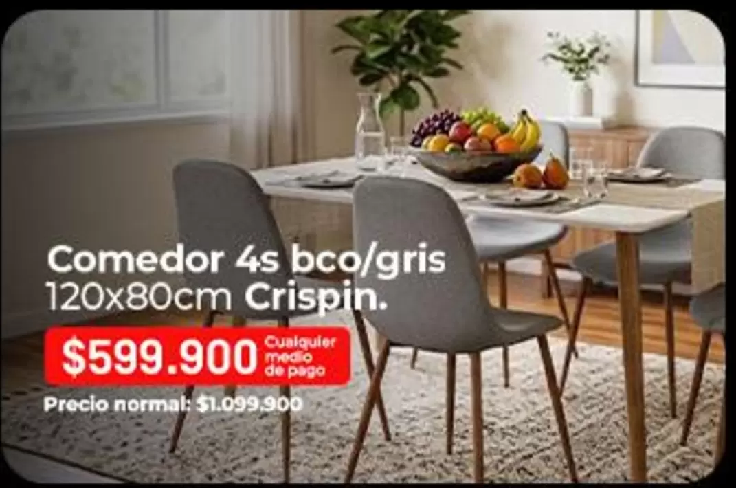 Comedor 4s bco/gris 120x80cm