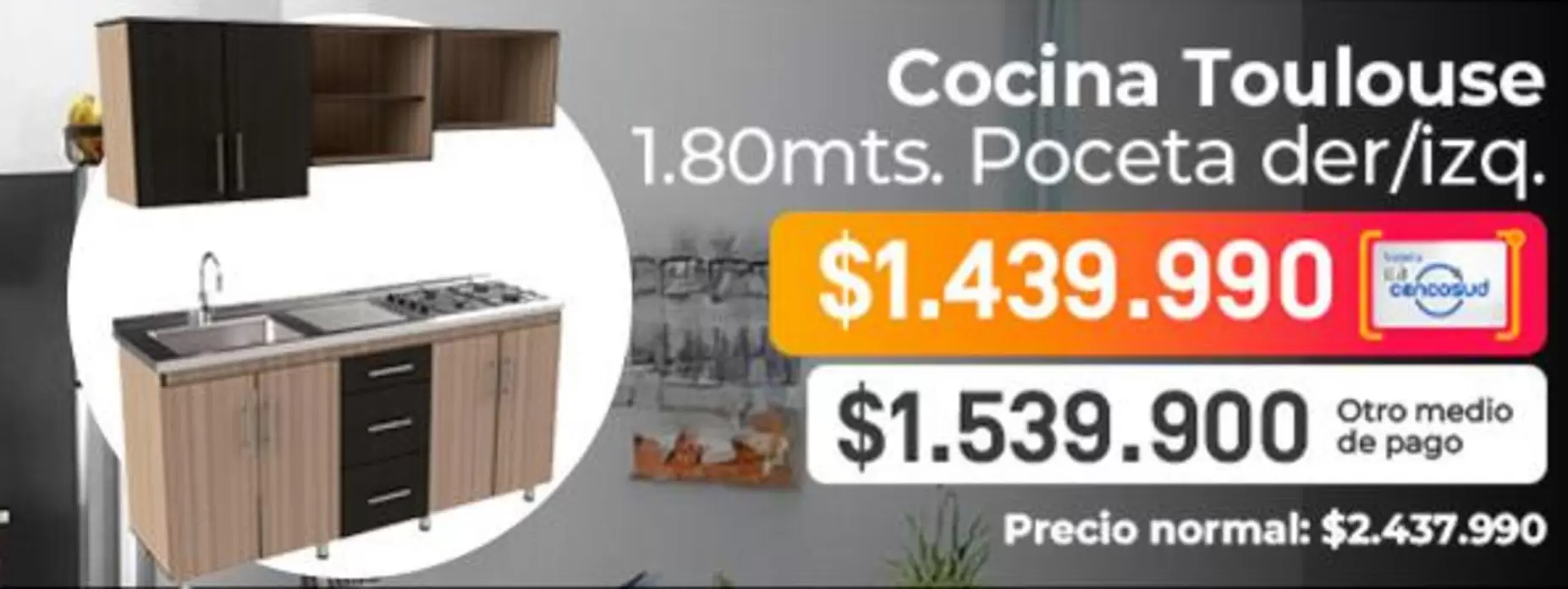 Pago - Cocina Toulouse 1.80mts. Poceta der/izq.