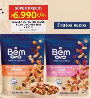 MEZCLA DE FRUTOS SECOS FLOW O POWER BEM X 150 G.