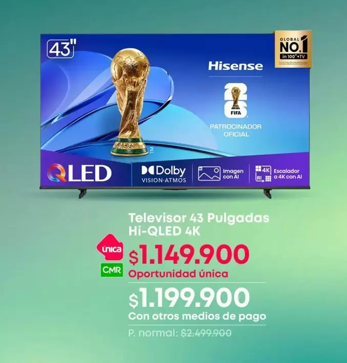Hisense - Televisor 43 Pulgadas HI-QLED 4K