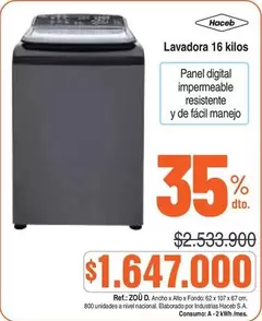 Haceb - Lavadora 16 kilos