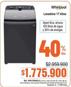Whirlpool - Lavadora 17 kilos WW17NNAHLA