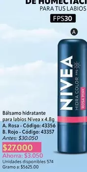 Nivea - Bálsamo hidratante A. Rosa - Código: 43356, B. Rojo - Código: 43357