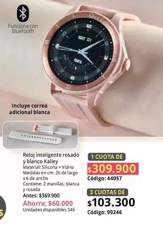 Kalley - Reloj inteligente rosado y blanco