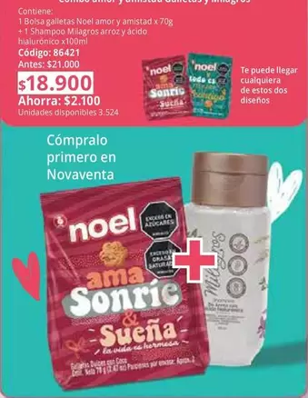 Noel - Galletas  amor y amistad + Shampoo Milagros arroz y ácido hialurónico