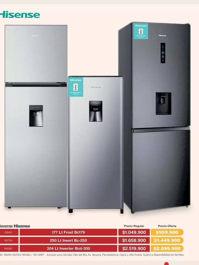Hisense - Refrigerador 177 Lt Frost B/300, Refrigerador 250 Lt Invert Bx-250, Refrigerador 304 Lt Invert Bxl-300