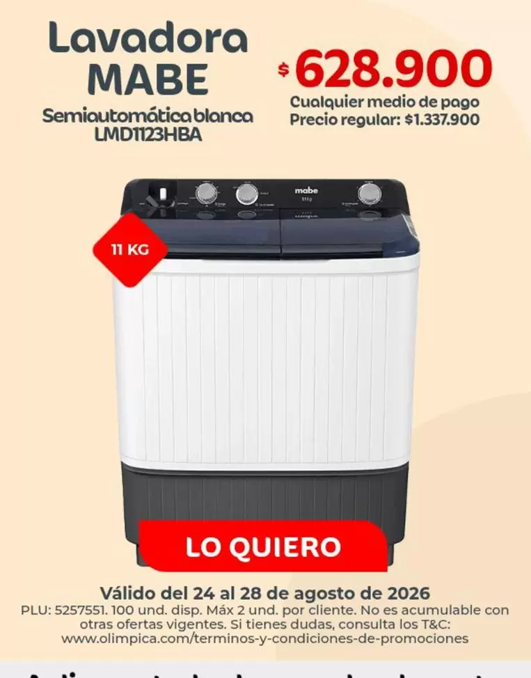 Mabe - Lavadora Semiautomática blanca LMD1123HBA