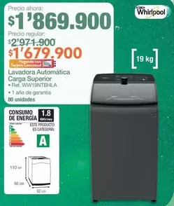 Whirlpool - Lavadora Automática Carga Superior WW19NTBHLA