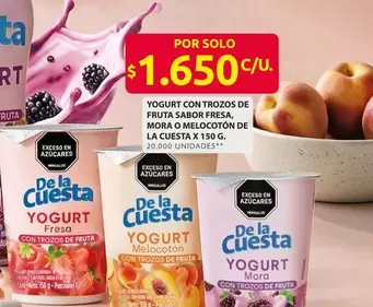 Cuesta - YOGURT CON TROZOS DE FRUTA SABOR FRESA, MORA O MELOCOTÓN