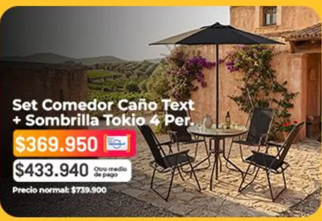 Tokio - Set Comedor Caño Text + Sombrilla 4 Per.
