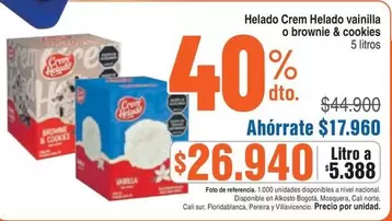 Crem Helado - Helado vainilla o brownie & cookies