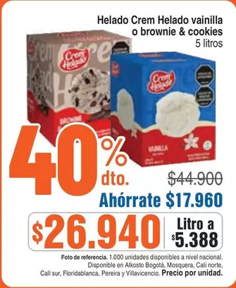 Crem Helado - Helado vainilla o brownie & cookies