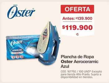 Oster - Plancha de Ropa Aeroceramic Azul CÓD. 167792 / 100 UND