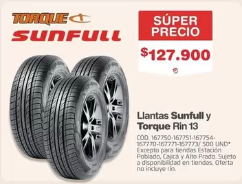 Sunfull - Llantas  y Torque Rin 13