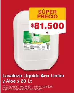 Aro - Lavaloza Líquido Limón y Aloe x 20 Lt