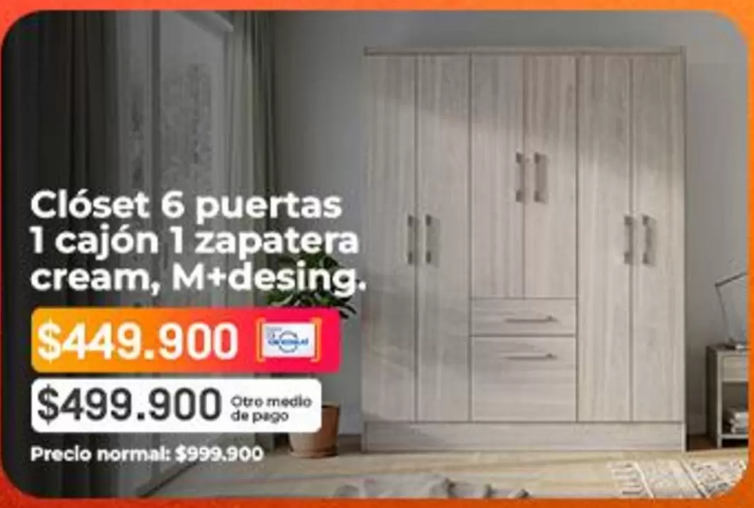 Pago - Clóset 6 puertas 1 cajón 1 zapatera cream