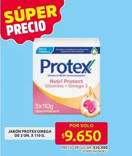 Protex - Jabón Antibacterial Nutri Protect Glicerina + Omega 3