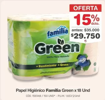 Familia - Papel Higi
uevo Green x 18 Und