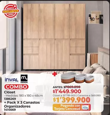 Inval - Clóset + Pack X 3 Canastos Organizadores