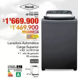 Haceb - Lavadora Automática Carga Superior LA19EVI16B