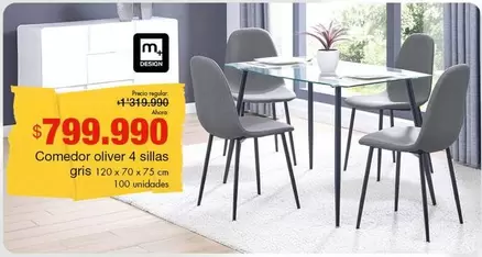 M+ Design - Comedor Oliver 4 Sillas Gris