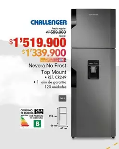 Challenger - Nevera No Frost Top Mount CR249