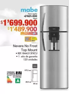 Mabe - Nevera No Frost Top Mount RMA313FXCU