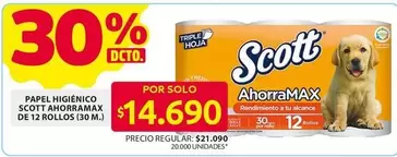 Scott - PAPEL HIGIÉNICO AHORRAMAX DE 12 ROLLOS