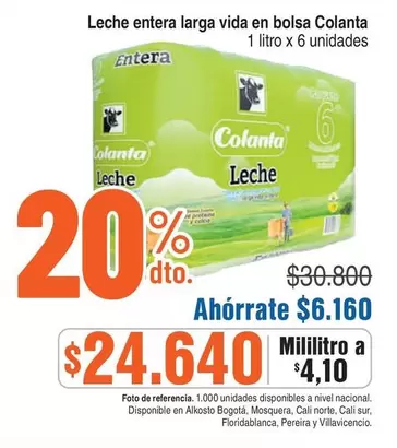 Colanta - Leche entera larga vida en bolsa