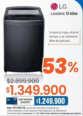 LG - Lavadora 13 kilos WT13NVTB