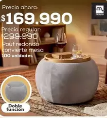 M+ Design - Pouf Redondo Convierte Mesa