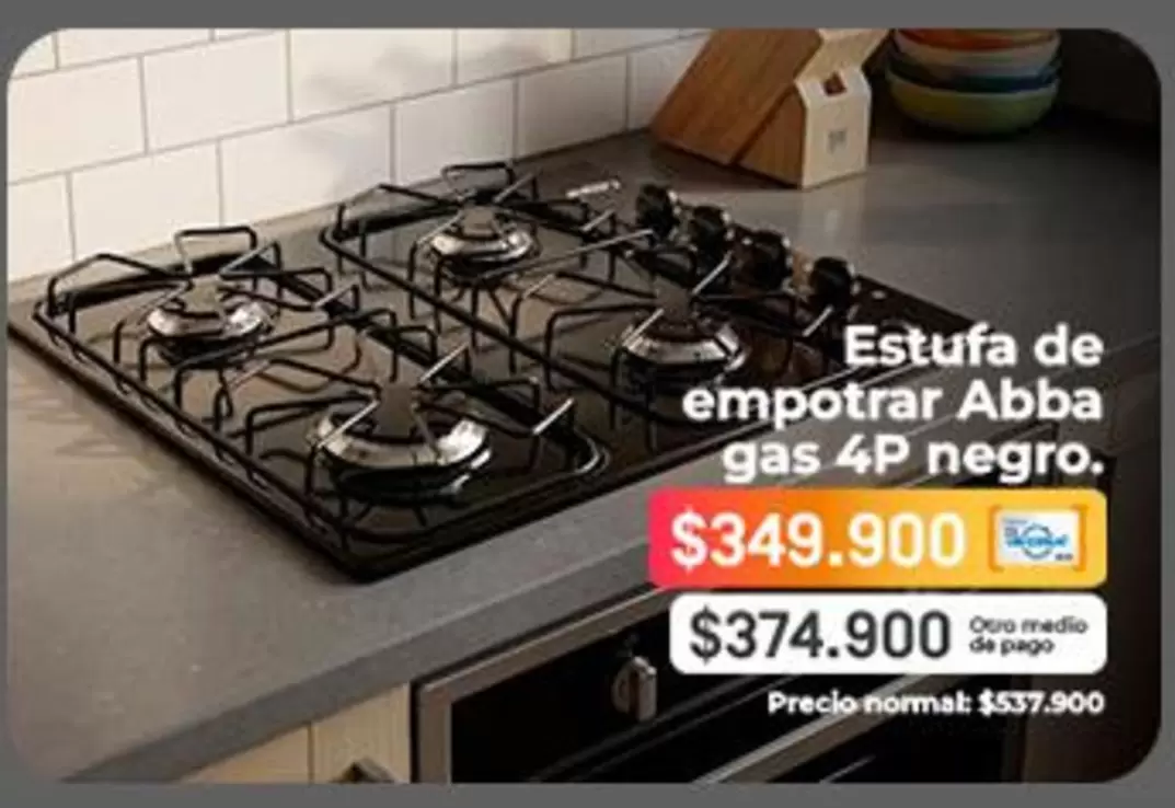 Abba - Estufa de empotrar gas 4P negro