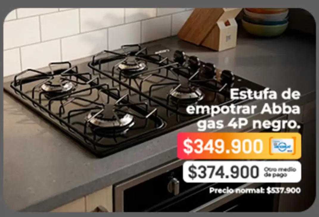Abba - Estufa de empotrar gas 4P negro