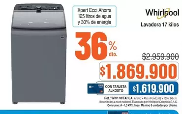 Whirlpool - Lavadora 17 kilos