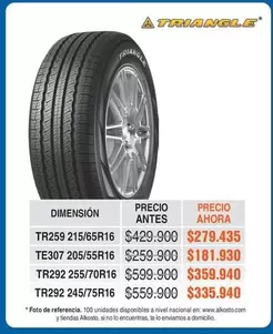 Nacional - TR259 215/65R16, TE307 205/55R16, TR292 245/70R16, TR292 255/70R16