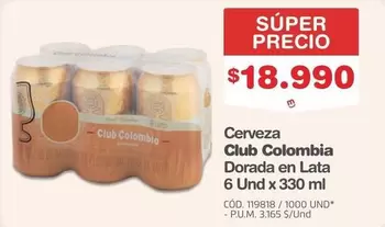 Club Colombia - Cerveza Dorada en Lata 6 Und x 330 ml