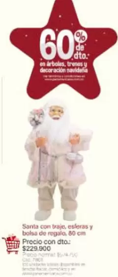 Santa con traje, esferas y bolsa de regalo, 80 cm