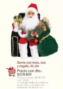 Santa con traje, oso y regalo, 35 cm