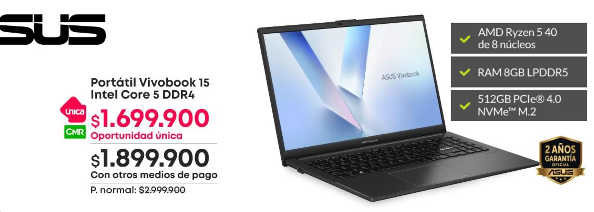 Asus - Portátil Vivobook 15 Intel Core 5 DDR4
