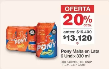 Pony - Malta en Lata 6 Und x 330 ml