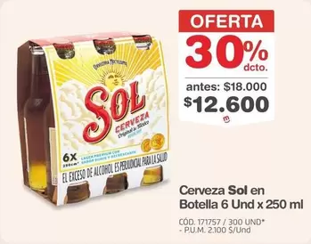 Sol - Cerveza en Botella 6 Und x 250 ml