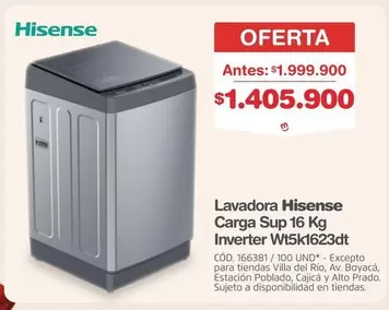 Hisense - Lavadora Carga Sup 16 Kg Inverter Wt5k1623dt