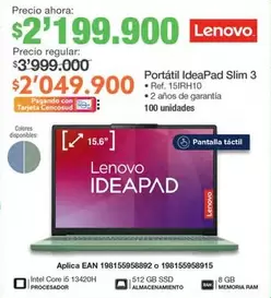 Lenovo - Portátil IdeaPad Slim 3 Ref. 15IRH10